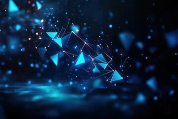 Wall Mural - abstract blue triangle network with bokeh lights