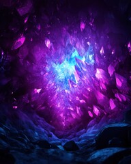 Wall Mural - glowing crystal cave with purple and blue hues