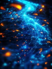 Wall Mural - abstract blue and orange lights swirling in water