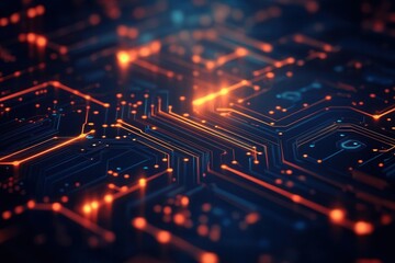 Wall Mural - abstract circuit board with glowing lines and nodes
