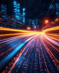 Wall Mural - abstract cityscape with speed lines and glowing lights