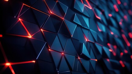 Wall Mural - abstract geometric background with red glowing lines