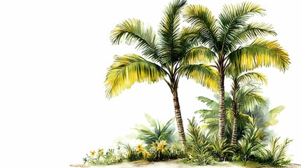 Sticker - Tropical palm trees with lush greenery in a watercolor style.