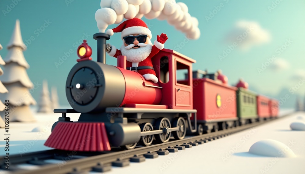 Santa Claus waves from the front of a steam train as it travels through ...