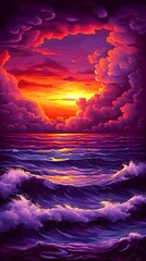 Wall Mural - a stunning sunset over the ocean with vibrant colors and dramatic clouds.