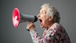 © rahuth - Elderly Woman Shouting in Megaphone with Wrinkled Face