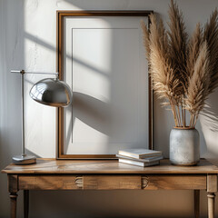 Aufkleber - A vertical frame on the sideboard. the frame is empty. Frame is a white blank background.