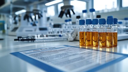 Poster - A hospital flyer with detailed medical information, placed on a white laboratory surface