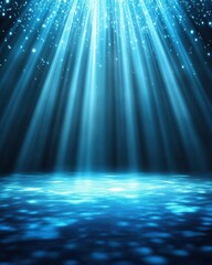 Wall Mural - blue light rays shining on water surface background