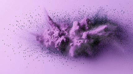 Canvas Print - Purple powder explosion against a light purple background, creating an abstract and dynamic visual effect with scattered particles.