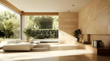 Wall Mural - Modern living room with natural light and minimalist design.