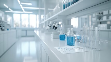 Poster - A white science laboratory scene with a corporate flyer promoting business services