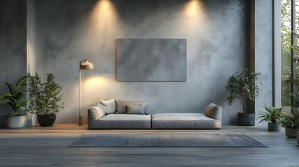 Canvas Print - Modern living room with minimal decor and natural lighting.