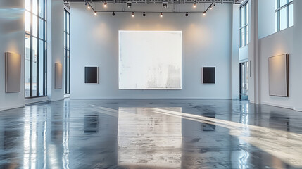 Poster - A square white painting show in a white contemporary museum.