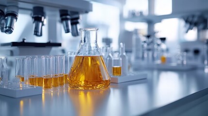 Poster - Flyer with scientific insights and research highlights, designed in a DL format and displayed on a white laboratory workbench