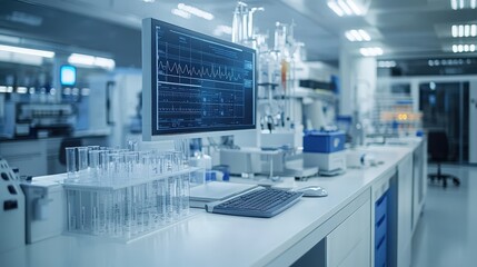 Poster - Hospital flyer showcasing healthcare solutions and services, positioned on a white laboratory workbench