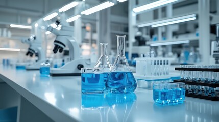 Poster - Newsletter with a modern design showcasing scientific content, positioned on a white laboratory workbench