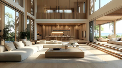 Wall Mural - Modern open-concept living space with natural light and minimal decor.