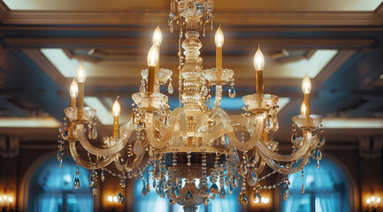 Poster - Crystal chandelier, luxury, hotel, restaurant.