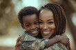 © FrameFlow - Excited military mom reuniting with her son at home, Generative AI