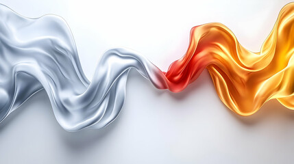 Wall Mural - Flowing silk fabric in white and orange hues, creating a dynamic effect.