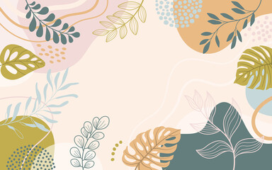 Aufkleber - Abstract backgrounds for design. Colorful banners with hand drawn leaves.