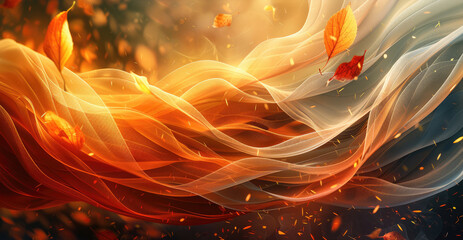 Aufkleber - An abstract background that embodies the feel of an autumn breeze. Use swirling patterns in shades of burnt orange. Incorporate flowing, ribbon-like textures that mimic the movement of leaves.