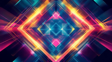 A vibrant abstract background with geometric shapes and glowing light.