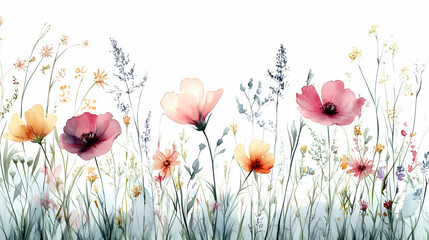 Sticker - A watercolor illustration of vibrant wildflowers in a serene setting.