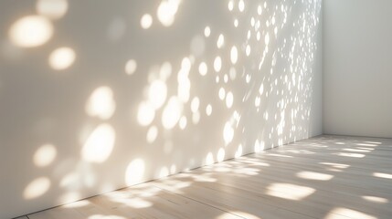 Poster - sunlight streaming through a window casts soft, circular patterns on a white wall in a bright, minim