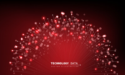 Poster - Technology red data fiber obtic lines curve connect communication  background vector