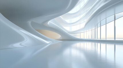 Canvas Print - Sleek, modern interior with flowing lines and ample natural light.