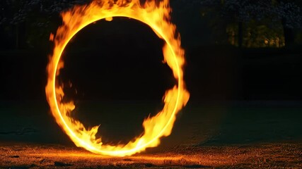 Wall Mural - captivating display of a burning ring of fire illuminating the night grass