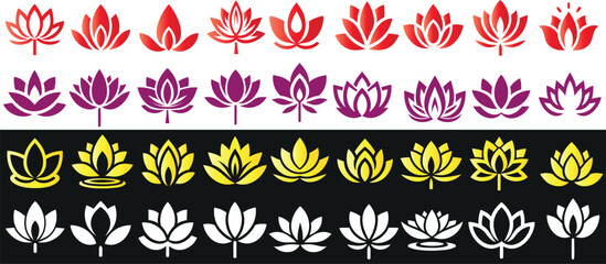 Wall Mural - lotus flower icon vector collection, red, purple, yellow, and white lotus flower designs. symbolic o