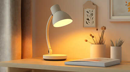 Poster - A cozy desk lamp illuminating a workspace with decorative elements.