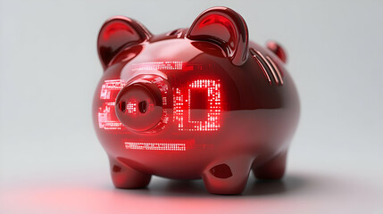 3D Glossy Piggy Bank with Countdown Timer Concept - Close-Up of Reflective Savings Bank for Time-Sensitive Investments on White Background