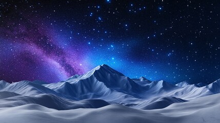 A mountain range covered in snow and a sky full of stars