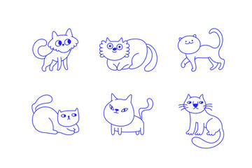Poster - Funny pets, dogs and cats, vector illustration in trendy flat simple linear style, funny mascot and cartoon character, friendly sticker and badge for advertising, social media