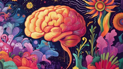 Poster - A digital illustration depicting a human brain symbolizing education and knowledge, showcasing intricate details and vibrant colors to represent the power of the mind.