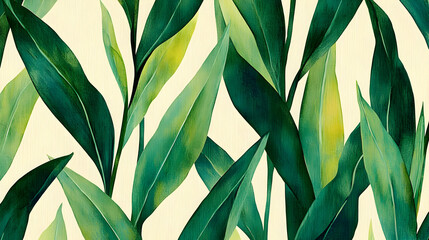 Wall Mural - A vibrant illustration of green leaves on a light background.