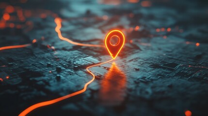 Poster - Abstract 3D map with a glowing GPS navigation pin, highlighting the concept of digital roadmaps and destination tracking