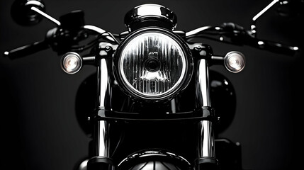 Canvas Print - Close-up of a motorcycle headlight against a dark background.