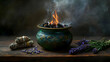 © Siasart Studio - A decorative incense burner with smoke and lavender.