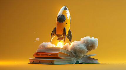 Sticker - A rocket launching from an open book, symbolizing knowledge and exploration.