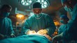 © BAYC - Operation in the OR: A surgeon working precisely on a patient An impressive operating scene in which a surgeon works on a patient with a concentrated expression, surrounded by a team.