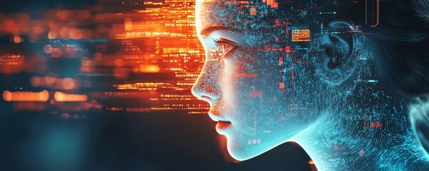 Poster - Futuristic educational interface with holographic book projections, AI tutor avatar, and elegant abstract data visualizations, minimalist design aesthetic