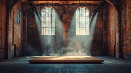 Within a vintage gymnastics gym golden shafts of light highlight dust particles floating in the air evoking memories of intense training and graceful performances on parallel bars.