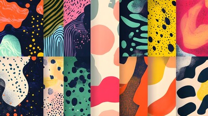 Poster - Abstract Colorful Geometric Patterns Seamless Textures Background Collage