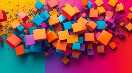 Poster - Abstract Colorful Cubes 3D Render