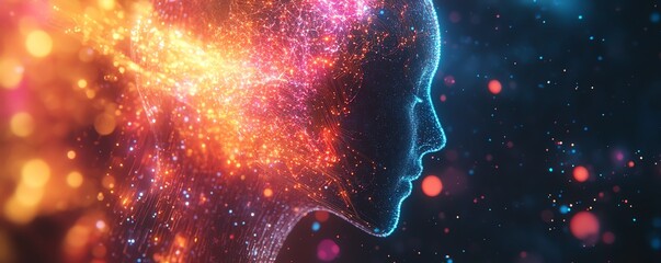 Aufkleber - Ethereal AI entity manifesting in a vibrant digital cosmos, glowing circuits, and neural network tendrils interconnecting with abstract data streams and holographic visuals